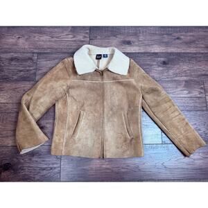 Gap Women's Vintage 90s Era Brown Suede Leather Jacket Sherpa Lining Sz L Read